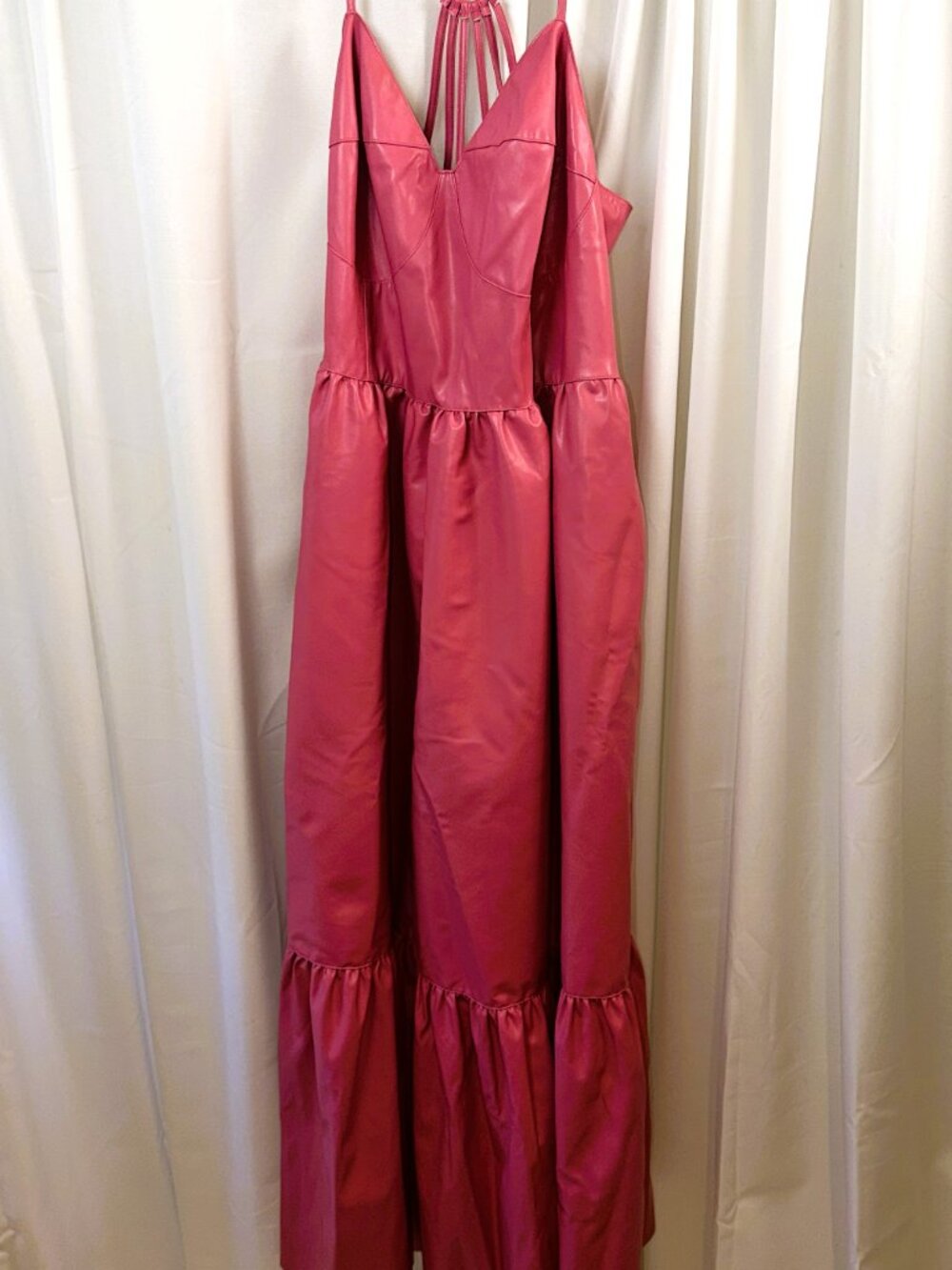 NWT Women's Fate Curve Pink Long Maxi Faux Leather Tiered Dress Size 3X - Picture 2 of 15